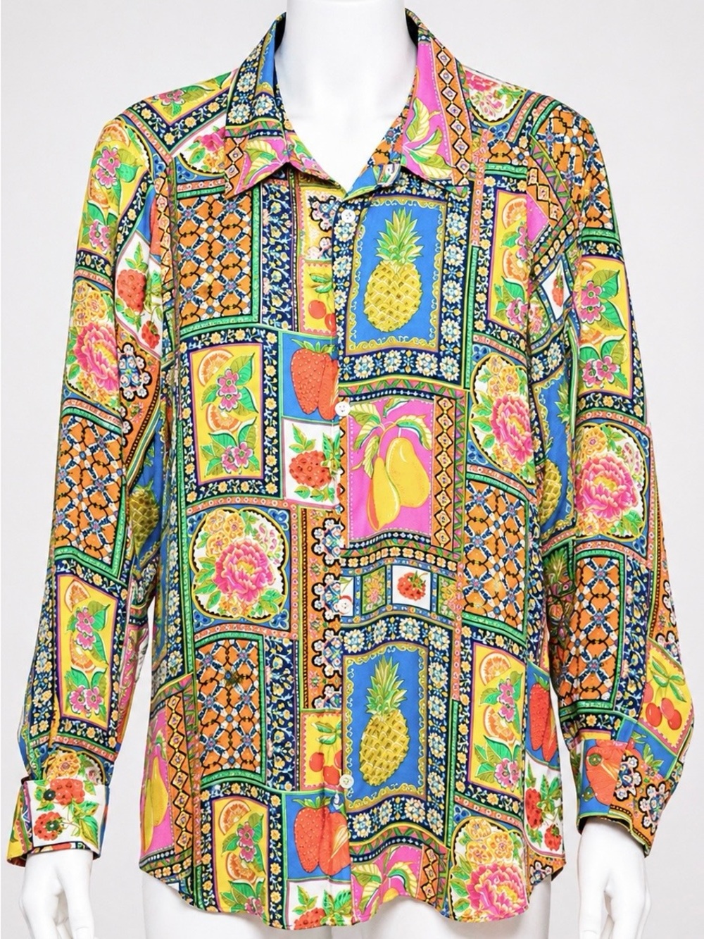 Rose & Olive Multicolor Floral & Fruit Patterned Button Down Shirt Size L